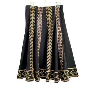 Sunny Leigh Black Skirt Size 8 Boho Flared Midi Maxi Floral Embroidery A-line